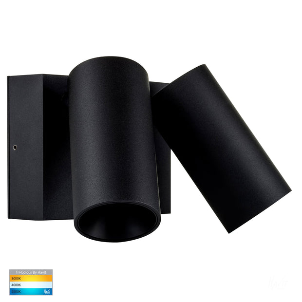 Revo Double Adjustable Wall Pillar Light Black 2x 9w COB TRI Colour