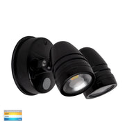 Focus Double 2 x 15w CCT LED Wall Spotlight Black with Sensor