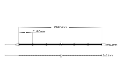 10W 12v 3000K Cool White COB Strip Lighting - IP20 / Metre
