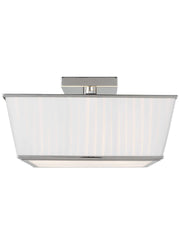 Esther 4 Light Flush Mount Polished Nickel with White Linen Fabric Pleated Shade