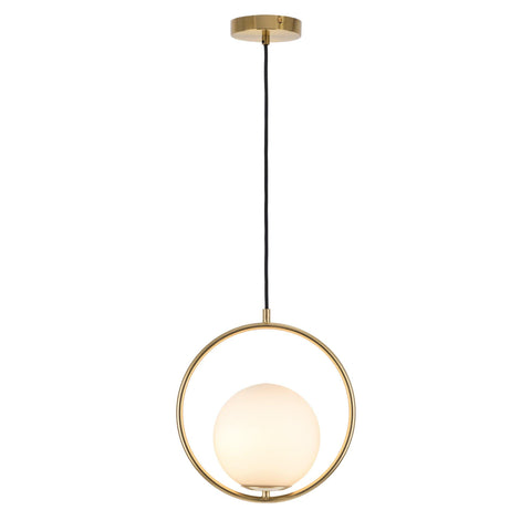 Edith Brushed Brass Opal Sphere Pendant - Lighting Superstore