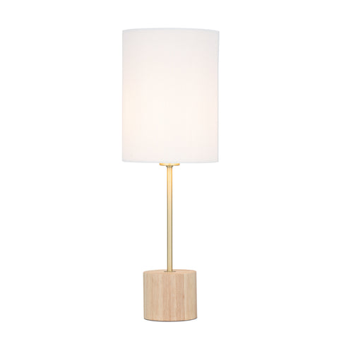 Flemington Natural Wood, Brass and White Table Lamp