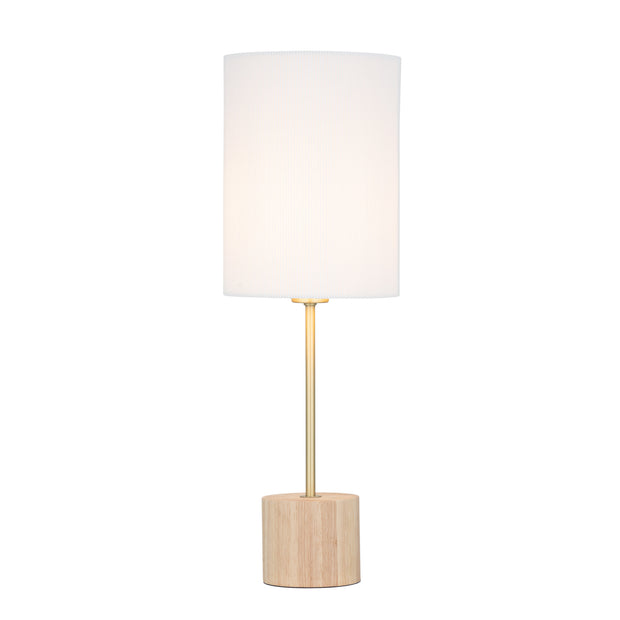 Flemington Natural Wood, Brass and White Table Lamp