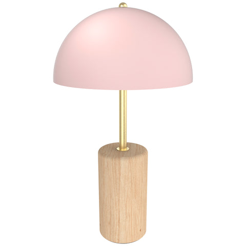 BLAIRE Natural Wood with Pink Metal Dome Shade E27 Table Lamp