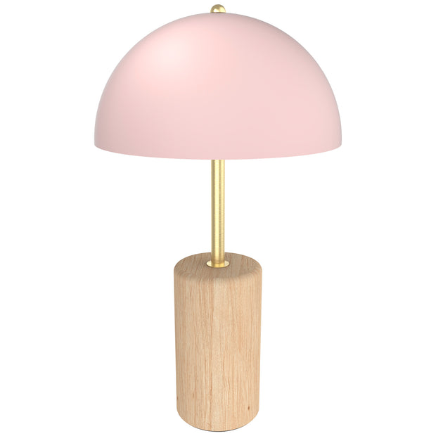 BLAIRE Natural Wood with Pink Metal Dome Shade E27 Table Lamp
