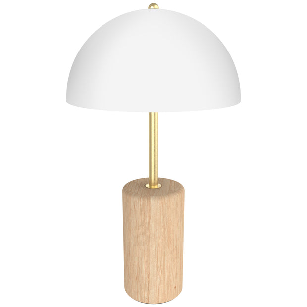 BLAIRE Natural Wood with White Metal Dome Shade E27 Table Lamp