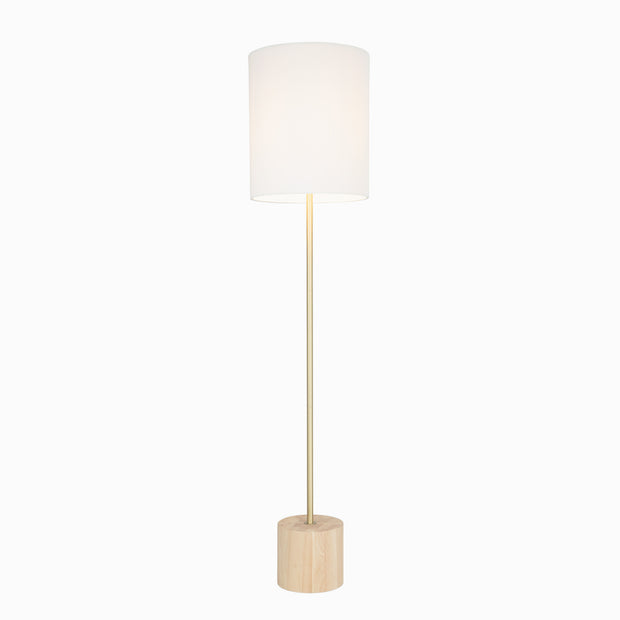 Flemington Natural Wood, Brass and White E27 Floor Lamp