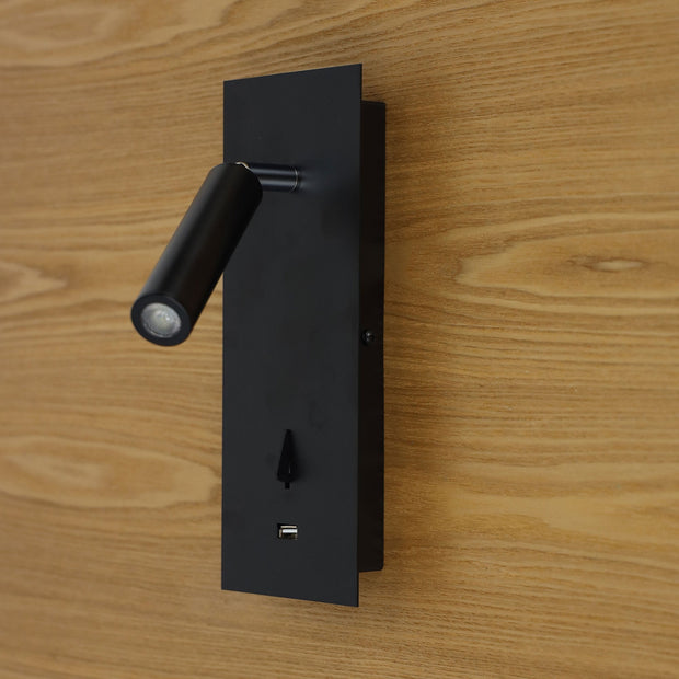 Hotel Wall Light with USB Black