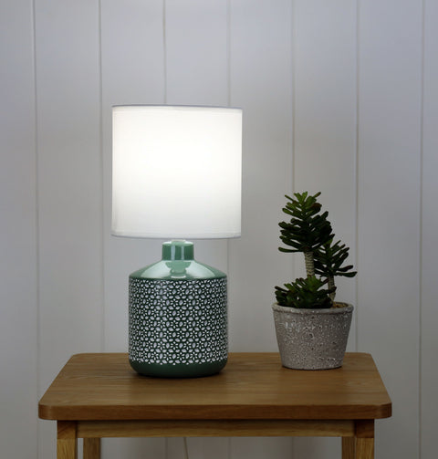 Celia Table Lamp Green With White Shade Green