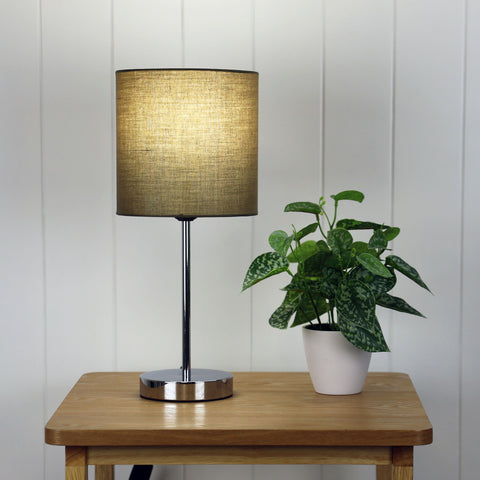 Zola Table Lamp Chrome and Taupe Shade Taupe