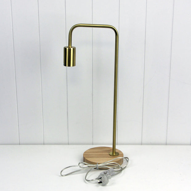 Lane Table Lamp Base Timber With Brushed Brass Arm Brass