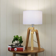 Lund Timber Table Lamp With White Cotton Shade Timber