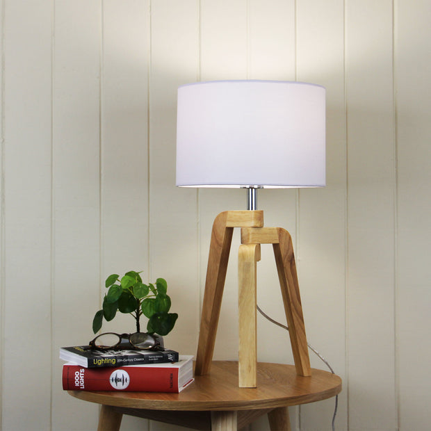 Lund Timber Table Lamp With White Cotton Shade Timber