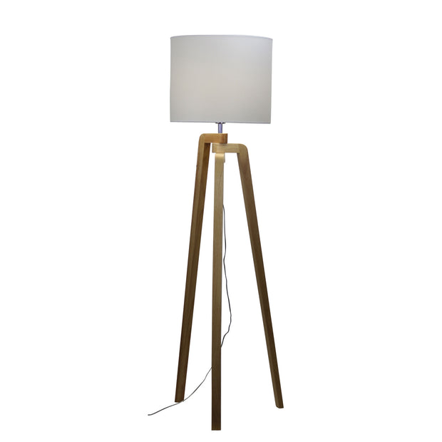 Lund Timber Floor Lamp With White Cotton Shade Timber