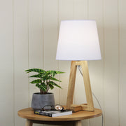 Edra Table Lamp With White Cotton Shade Timber