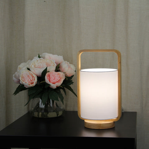 Lucia Table Lamp Wood and White Shade White
