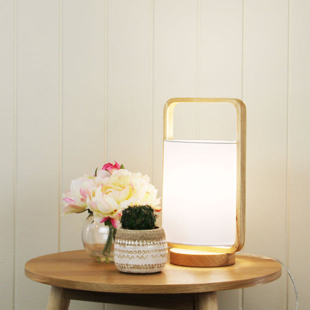 Lucia Table Lamp Wood and White Shade White