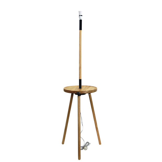 Toft Floor Lamp Base With Table and USB Natural Timber
