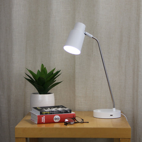 Rik Desk Lamp With USB White and Brushed Chrome White