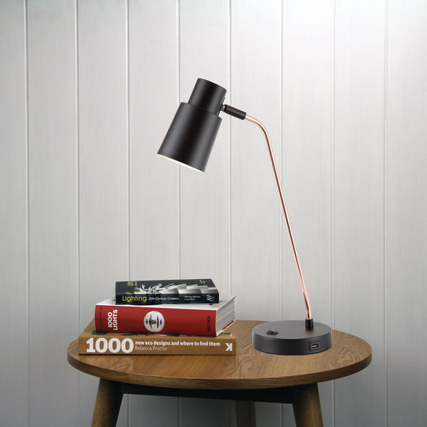 Rik Desk Lamp With USB Black and Copper Black