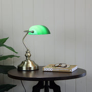 Bankers Lamp Touch Antique Brass and Green Antique Brass