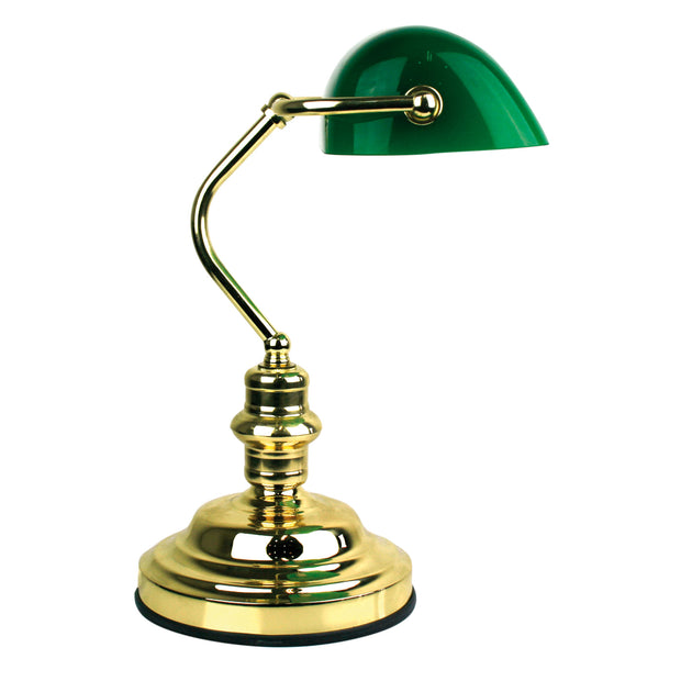 Bankers Lamp Touch Brass and Dark Green Brass