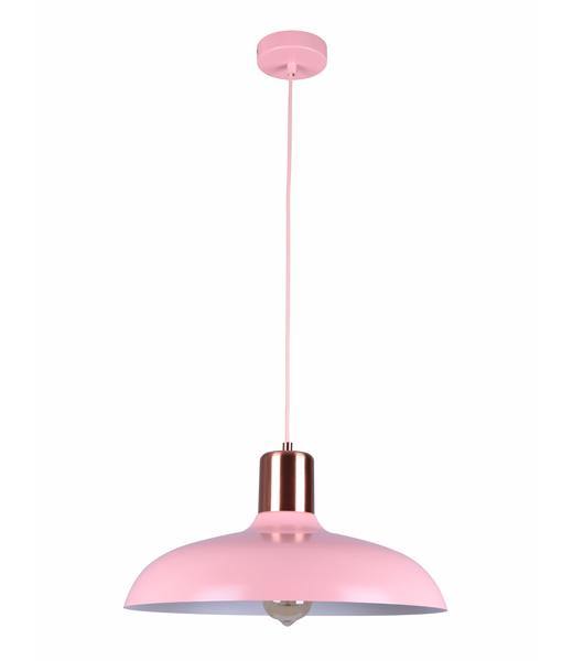Pastel Matt Pink Dome Shaped Pendant Light with Copper Details - Lighting Superstore