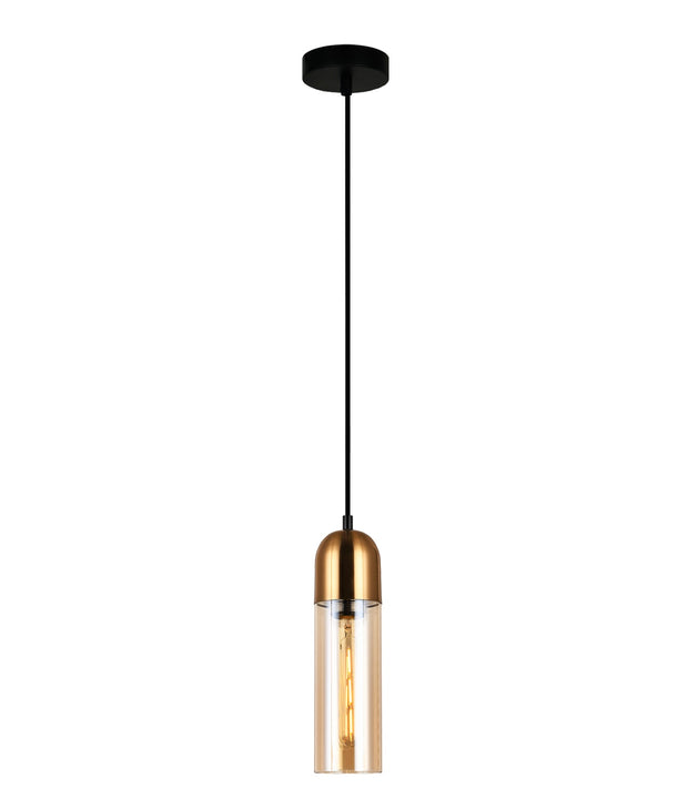 Pastille E27 Round Top Cylinder Pendant Amber and Antique Brass