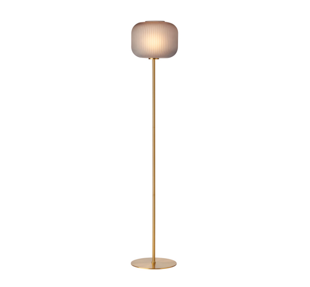 LEONE FLOOR LAMP Satin Brass with Grey Frosted Glass