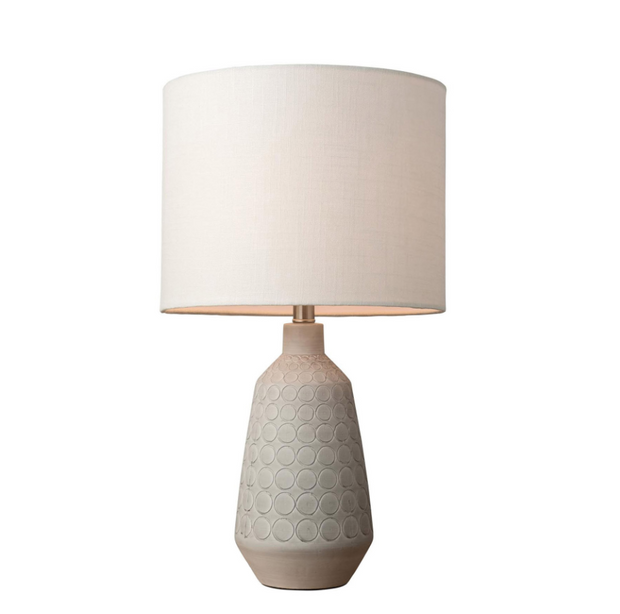 Gusgus Stone Coloured, Embossed Ceramic Table Lamp with D33cm Shade in White