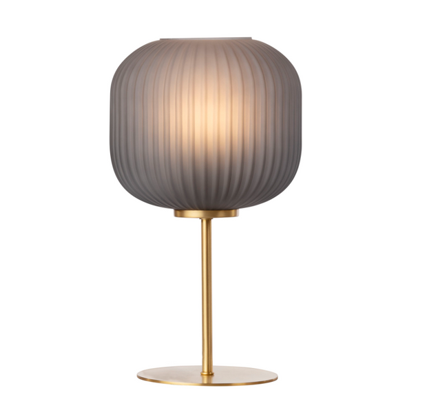 Leone Satin Gold Table Lamp with D20cm deep grey frosted glass Shade