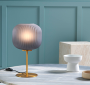 Leone Satin Gold Table Lamp with D20cm deep grey frosted glass Shade