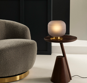 Leone Satin Gold Desk Lamp with D20cm deep grey frosted glass Shade