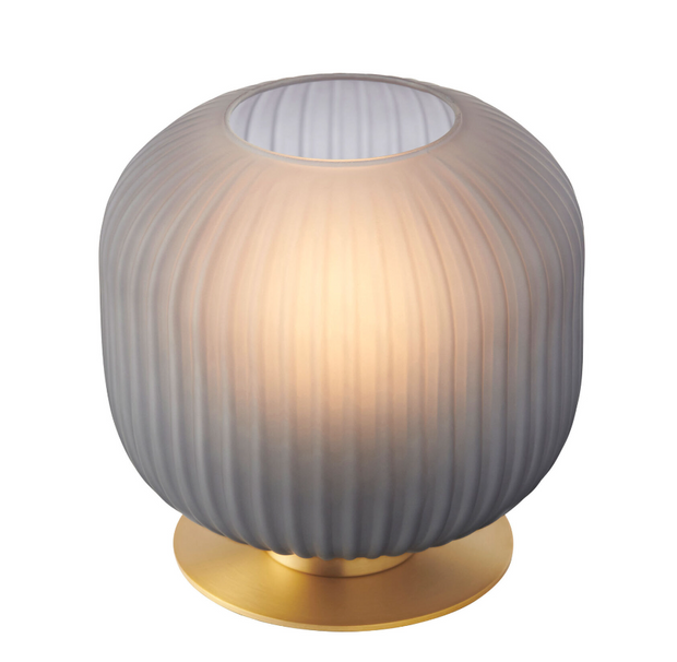 Leone Satin Gold Desk Lamp with D20cm deep grey frosted glass Shade