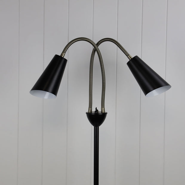 Walt Twin Floor Lamp Antique Brass and Black Black and Antique Brass