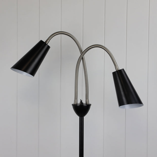 Walt Twin Floor Lamp Brushed Chrome and Black Black and Brushed Chrome