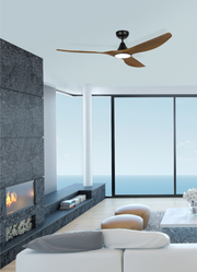 Surf 48 Inch DC Black Ceiling Fan with Teak Blades with 20w LED Tri Colour