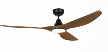 Surf 60 Inch DC Black Ceiling Fan with Teak Blades with 20w LED Tri Colour
