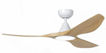 Surf 52 Inch DC White Ceiling Fan with Oak Blades with 20w LED Tri Colour