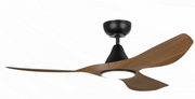 Surf 52 Inch DC Black Ceiling Fan with Teak Blades with 20w LED Tri Colour