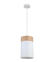 Tambura Small Oblong White Cloth Shade Pendant with Wood Trim - Lighting Superstore