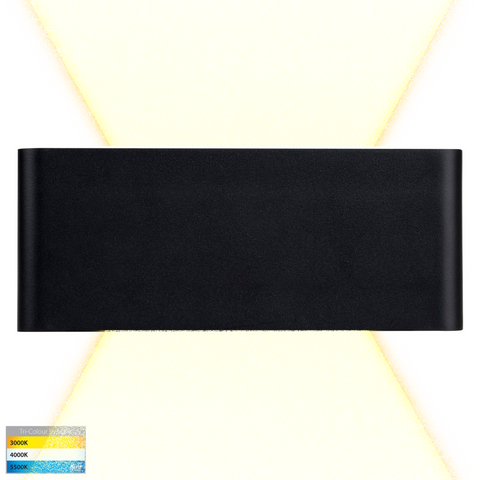 Lisse Black Surface Mounted Up/down Wall Light 2 x 12w Built-in Tri Colour