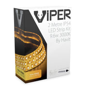 Viper 9.6w per metre 2m 3000K Warm White LED Strip Kit - IP54 complete with plug
