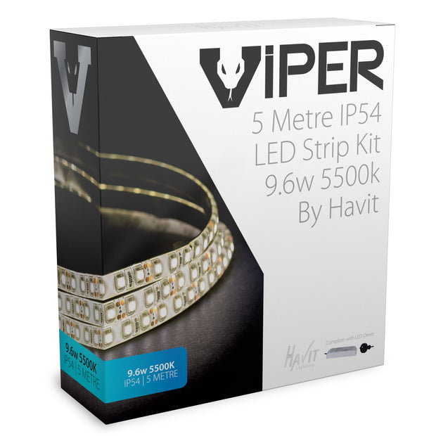 Viper 9.6w per metre 5m 5500K Daylight LED Strip Kit - IP54 complete with plug