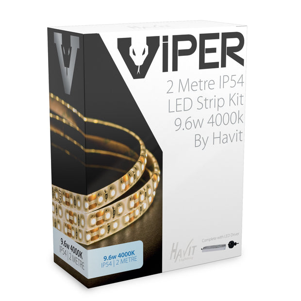 Viper 9.6w per metre 2m 4000K Cool White LED Strip Kit - IP54 complete with plug