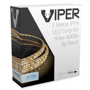 Viper 9.6w per metre 5m 4000K Cool White LED Strip Kit - IP54 complete with plug