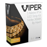 Viper 14.4w per metre 5m 3000K Warm White LED Strip Kit - IP54 complete with plug