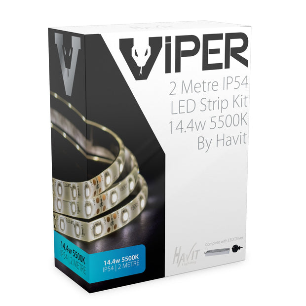 Viper 14.4w per metre 2m 5500K Daylight LED Strip Kit - IP54 complete with plug