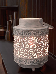 Talbot Table Lamp Steel Lantern Grey