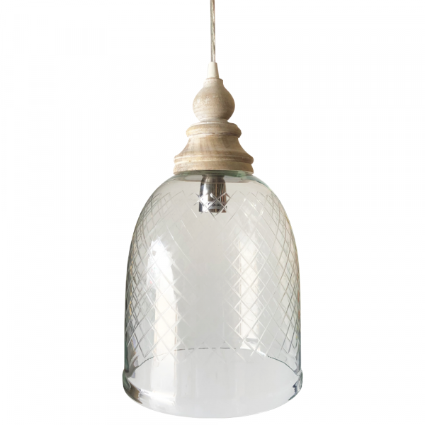 Miram Pendant Light Etched Glass and Wood